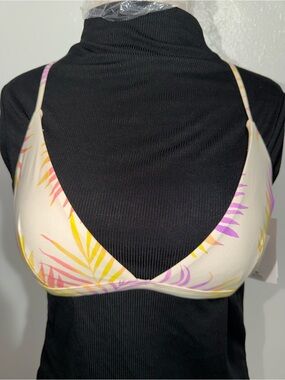 Rip Curl Cream Bikini Top with Yellow and Pink Leaf Print